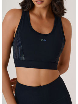 STRCH - Jet Black Solid Slim Fit Sleeveless Reflective Impact Sports Bra