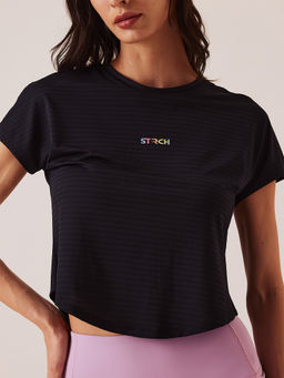 STRCH - Slim Fit Half Sleeve Round Neck Black T-Shirt