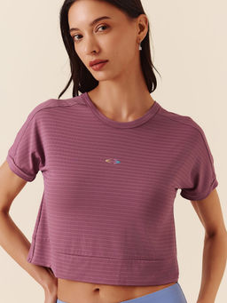 STRCH - Grape Nectar Solid Regular Fit Half Sleeve Workout Pink Top
