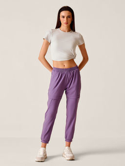 STRCH - Dusty Purple Solid Nylon Regular Fit Mid Rise Joggers