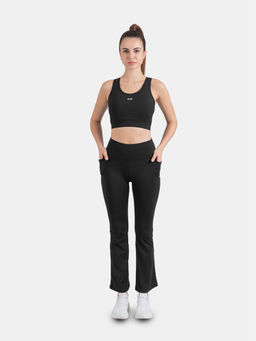 STRCH - Flex Black Solid Mid Rise Sports Trackpant