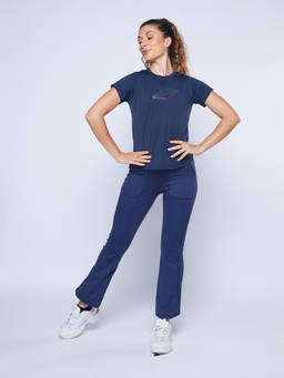 STRCH - Printed Navy Blue Regular Fit Half Sleeve Round Neck T-Shirt