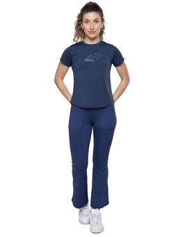 STRCH - Printed Navy Blue Regular Fit Half Sleeve Round Neck T-Shirt