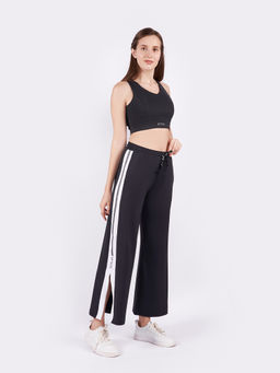 STRCH - Playcore Black Solid Slit Mid Rise Sports Trackpant
