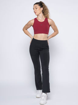 STRCH - Black Solid Mid Rise Sports Trackpant