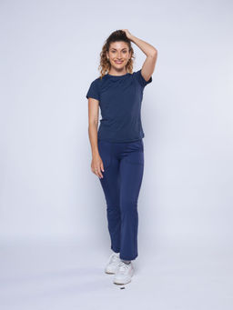 STRCH - Navy Blue Solid Mid Rise Sports Trackpant