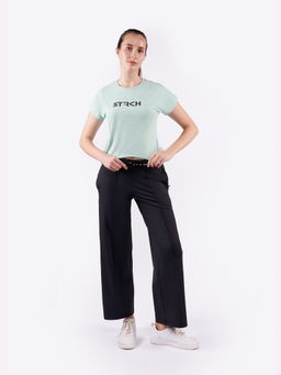 STRCH - Playcore Black Solid Straight Leg Mid Rise Trackpant