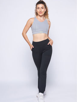 STRCH - Solid Slim Fit Sleeveless Grey Sports Bra