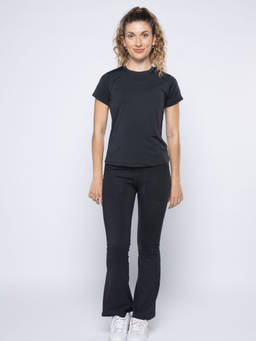 STRCH - Solid Regular Fit Half Sleeve Round Neck Black T-Shirt