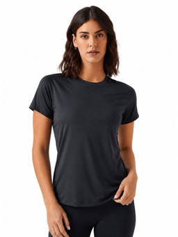 STRCH - Black Solid Regular Fit Half Sleeve Round Neck Women's T-Shirt