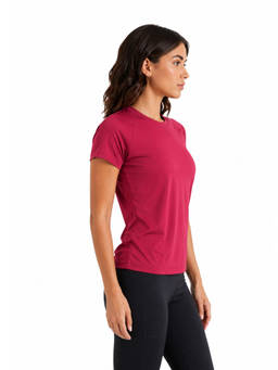 STRCH - Maroon Solid Regular Fit Half Sleeve Round Neck Women's T-Shirt