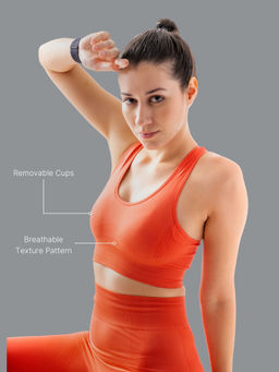 STRCH - Solid Slim Fit Sleeveless Coral Sports Bra