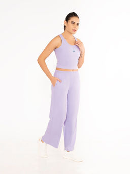 STRCH - Lavender Solid Wide Leg Mid Rise Trackpant