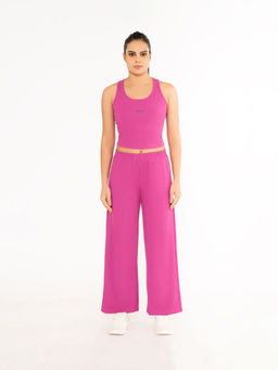 STRCH - Dark Pink Solid Wide Leg Mid Rise Trackpant