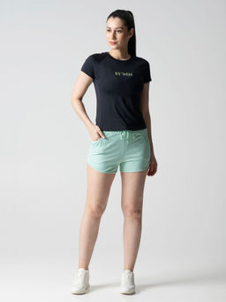 STRCH - Solid Slim Fit Half Sleeve Round Neck Black T-Shirt