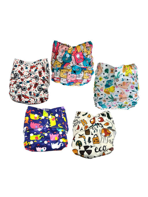 The Mom Store Multi-Color Printed Reusable Diapers (Pack Of 5) (3 Months-3 Years)