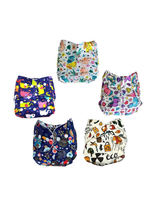 The Mom Store Printed Reusable Diapers (Pack Of 5) (3 Months-3 Years)