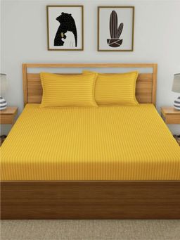 Urban Space - Cotton King Fitted Bedsheet with 2 Pillow Covers (Mustard)