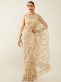 Soch - Embroidered Net Saree with Unstitched Blouse