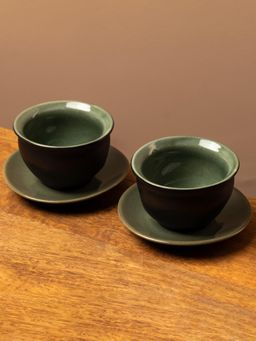 Glimpse Homes - Black Tibetan Cups & Saucers (Set Of 2)