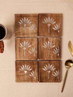 Glimpse Homes - Pearl Blossom Wooden Coasters (Set Of 6)