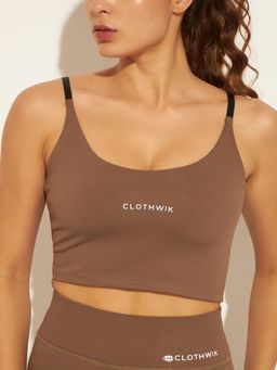 CLOTHWIK - Khaki Light-Weight Strappy Sports Bra