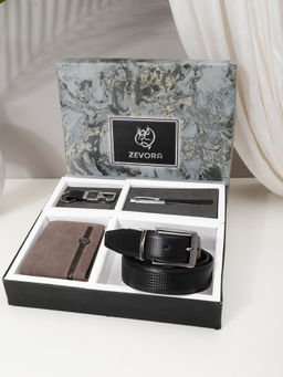 ZEVORA - Men Gift Set With Reversible Black Solid Belt with Wallet & Pen Keychain