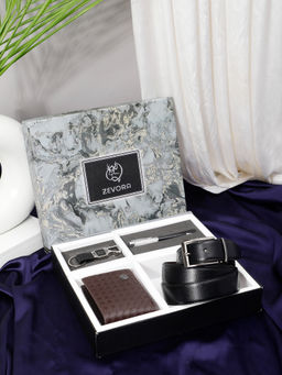 ZEVORA - Men Gift Set With Reversible Texture Black Belt with Wallet & Pen Keychain