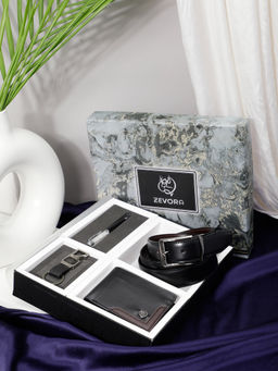 ZEVORA - Men Gift Set With Reversible Black Belt with Wallet & Pen Keychain