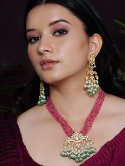 Designbox - Jadtar Kundan Long Necklace in Green