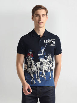 U.S. POLO ASSN. - Ribbed Collar Brand Print Polo T-Shirt