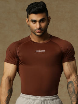 Athlisis - Men Brown Solid Anti Odour Compression T-Shirt
