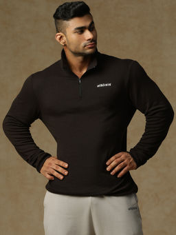 Athlisis - Men Black High Neck Dri-Fit Raw Edge Slim Fit T-Shirt