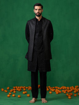 KALPRAAG - Embroidered Black Kurta with Jacket and Pant