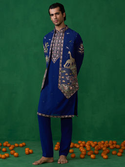 KALPRAAG - Forest Blue Kurta with Jacket and Pant