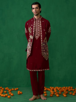 KALPRAAG - Forest Maroon Kurta with Jacket and Pant