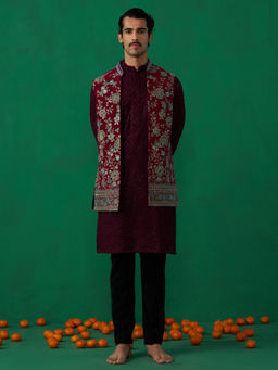 KALPRAAG - Gulab Wine Kurta with Jacket and Pant