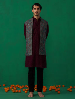KALPRAAG - Kashmiri Mehndi Kurta with Jacket and Pant