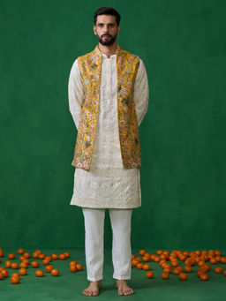 KALPRAAG - Poolpankh Haldi Kurta with Jacket and Patiyala