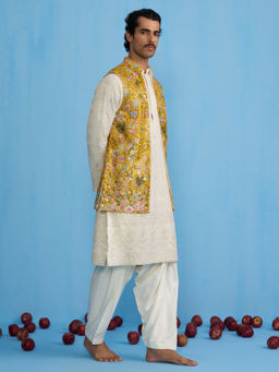 KALPRAAG - Poolpankh Haldi Kurta with Jacket and Patiyala