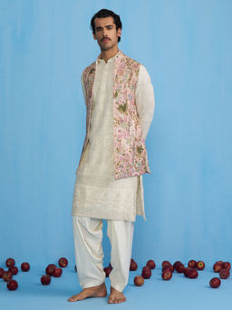 KALPRAAG - Poolpankh Pink Kurta with Jacket and Patiyala