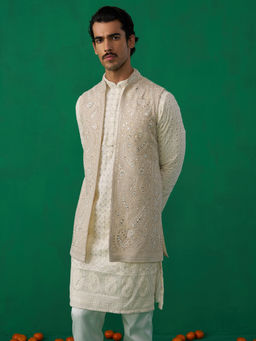 KALPRAAG - Paisley Ivory Kurta with Jacket and Pant