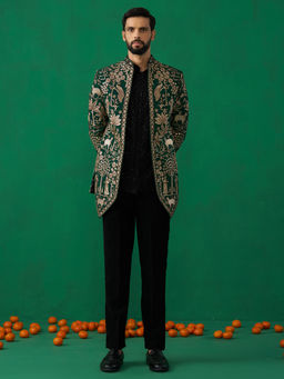 KALPRAAG - Pichwai Green Jodhpuri with Shirt and Pant