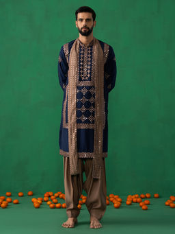 KALPRAAG - Darpan Navy Blue Kurta with Patiyala and Dupatta