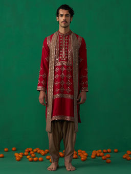 KALPRAAG - Darpan Red Kurta with Patiyala and Dupatta