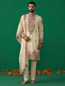 KALPRAAG - Motif Cream Kurta with Pant and Dupatta