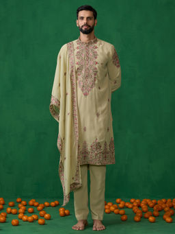 KALPRAAG - Motif Green Kurta with Pant and Dupatta