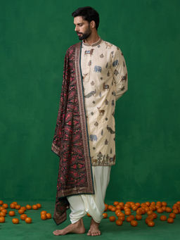 KALPRAAG - Pichwai Beige Dhoti with Kurta and Pant
