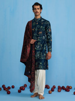 KALPRAAG - Swan Navy Blue Kurta with Patiyala and Dupatta