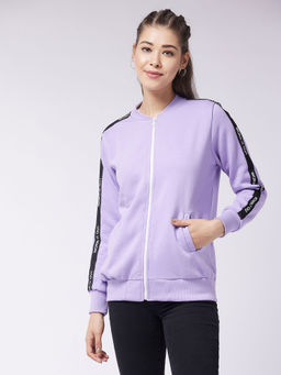 Miss Chase - Women's Lavender V Neck Full Sleeves Solid Bomber Regular Jacket